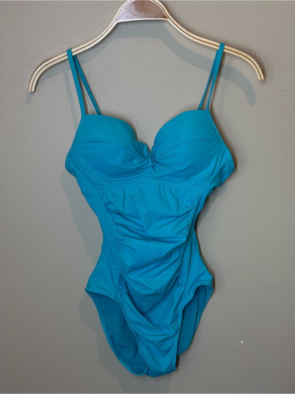 Spanx Assets swimsuit, Teal One-Piece Swimsuit, Ruching, push up cups, small